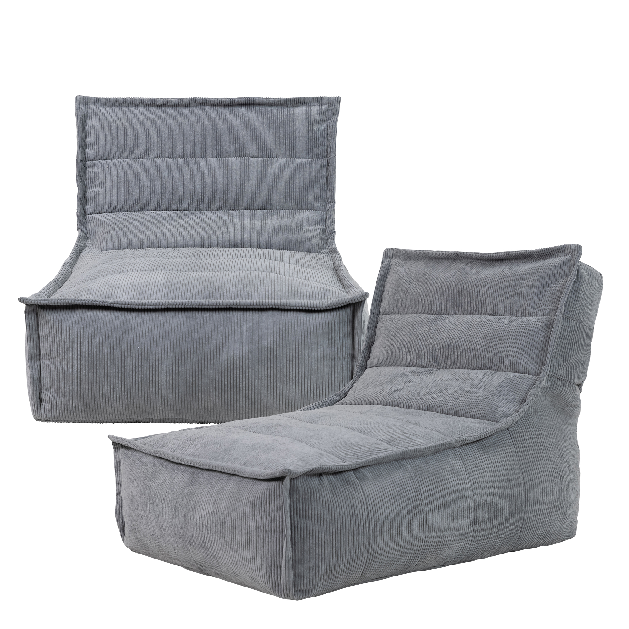 pouf modulable sofa velours côtelé, 2 pièces, gris