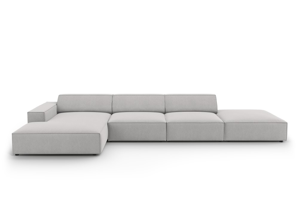 Canapé d'angle 5 places en tissu structuré gris clair