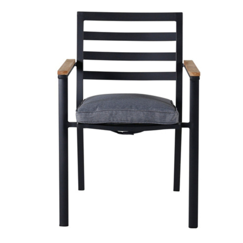 Lot de 2 chaises de jardin en métal noir avec coussin