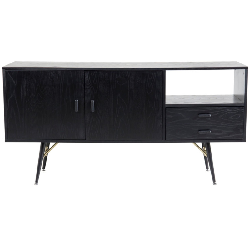 Buffet bas moderne en bois noir avec pieds en métal