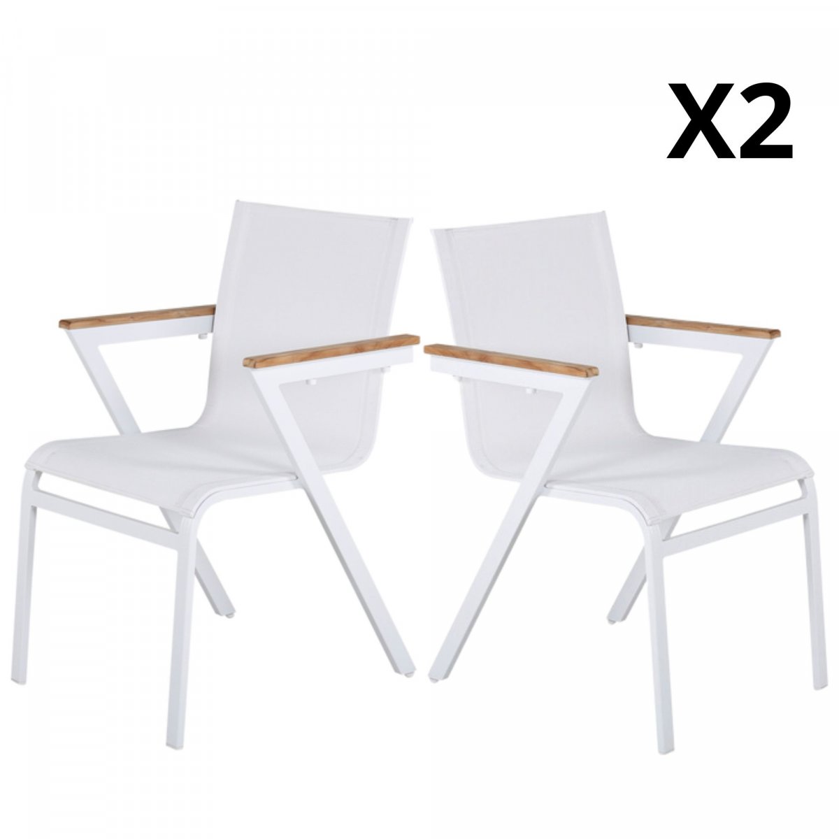 lot de 2 chaises de jardin design en métal et tissu blanc