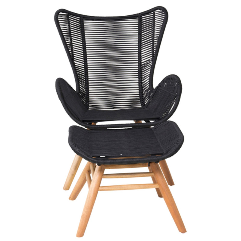 Fauteuil extérieur avec repose-pieds en corde noire