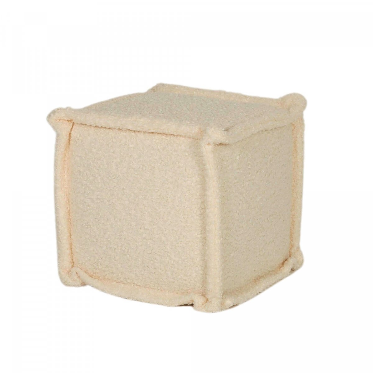 pouf en tissu bouclé beige forme cube 40cm
