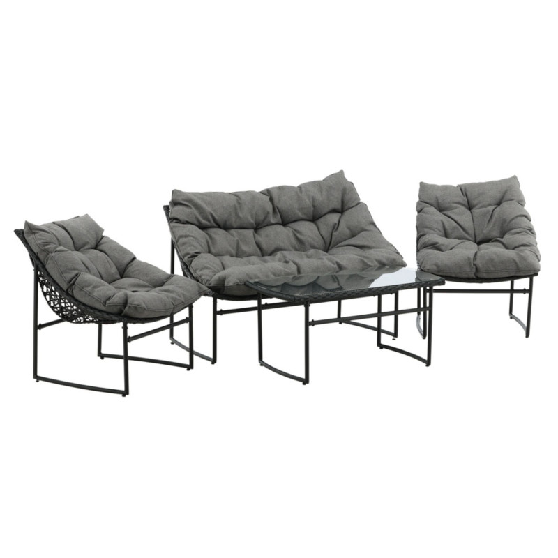 Salon de jardin moderne avec coussins gris