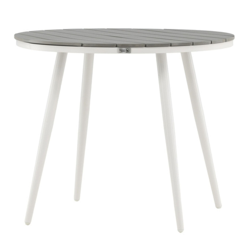 Table de jardin ronde 90cm effet bois gris