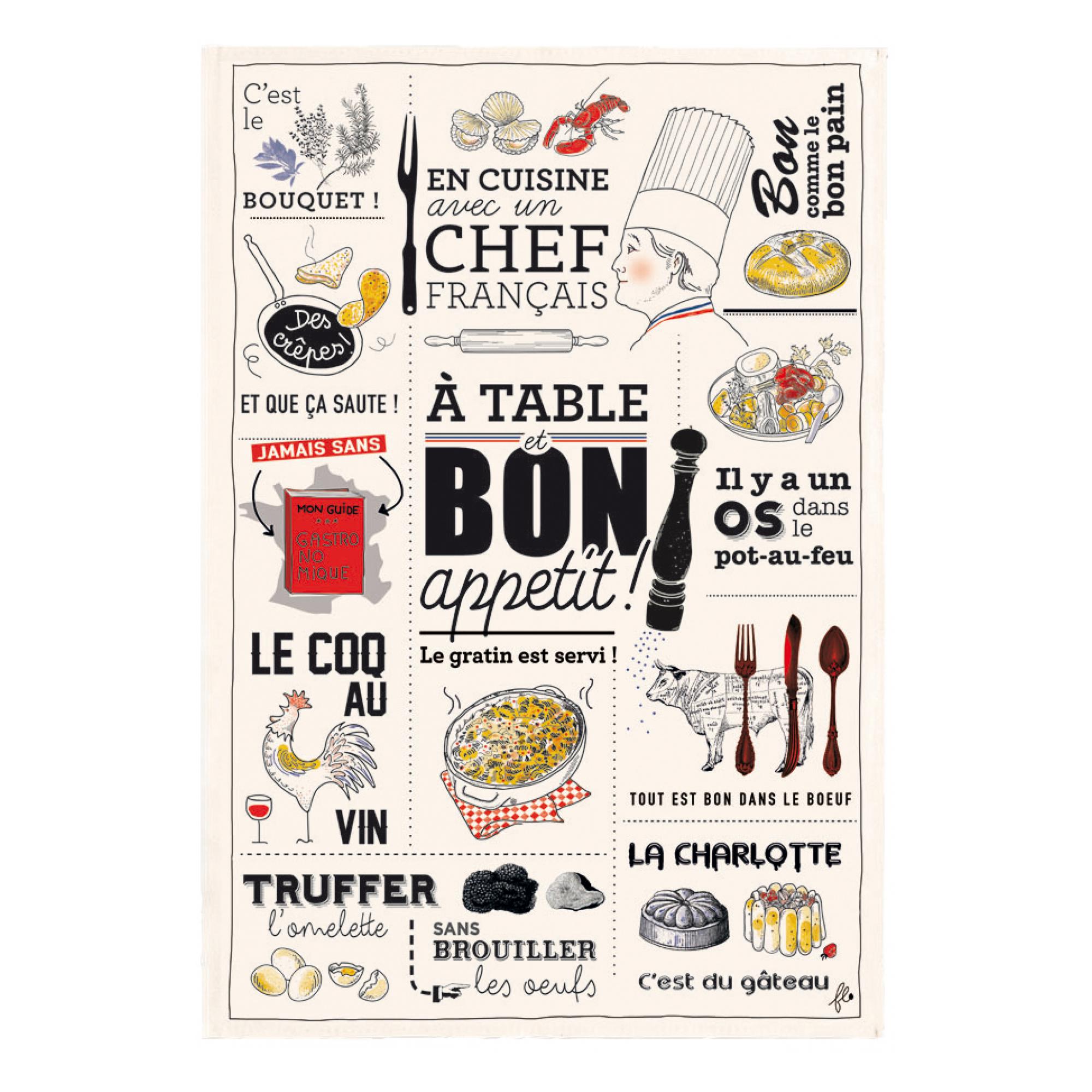 torchon cuisine française en coton ecru 48 x 72