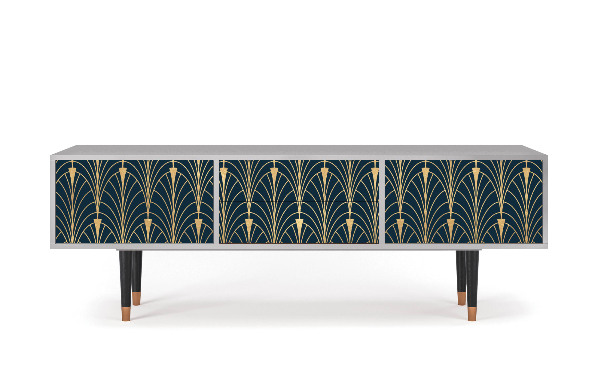 Meuble TV  bleu et jaune 2 tiroirs et 2 portes L 170 cm