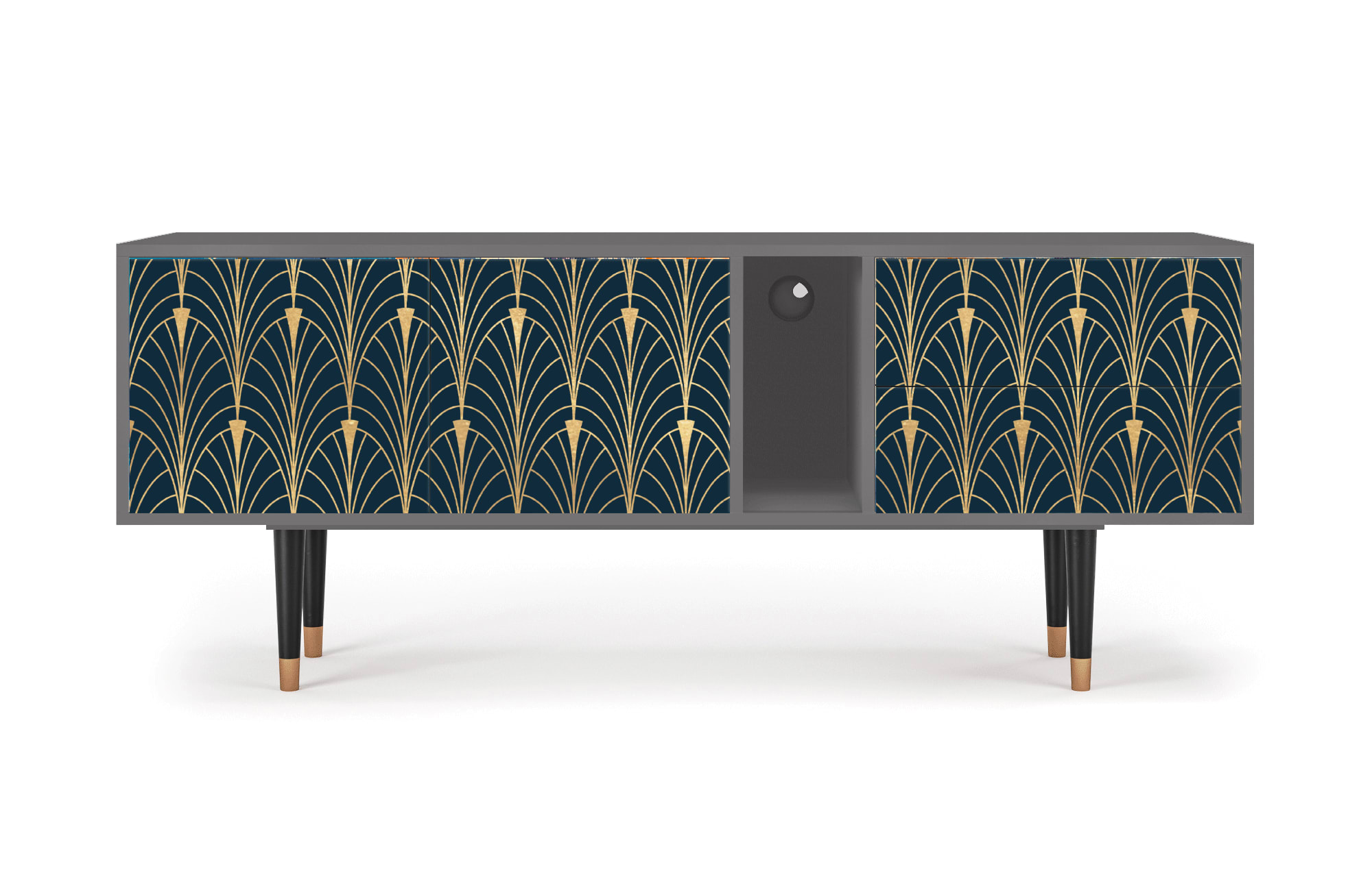 Meuble TV  bleu et jaune 2 tiroirs et 2 portes L 170 cm