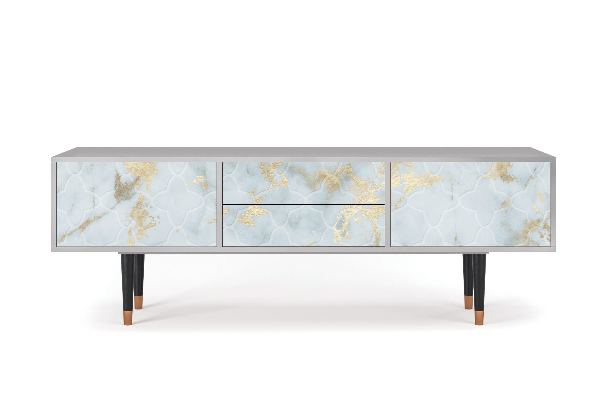 Meuble TV blanc clair 2 tiroirs et 2 portes L 170 cm