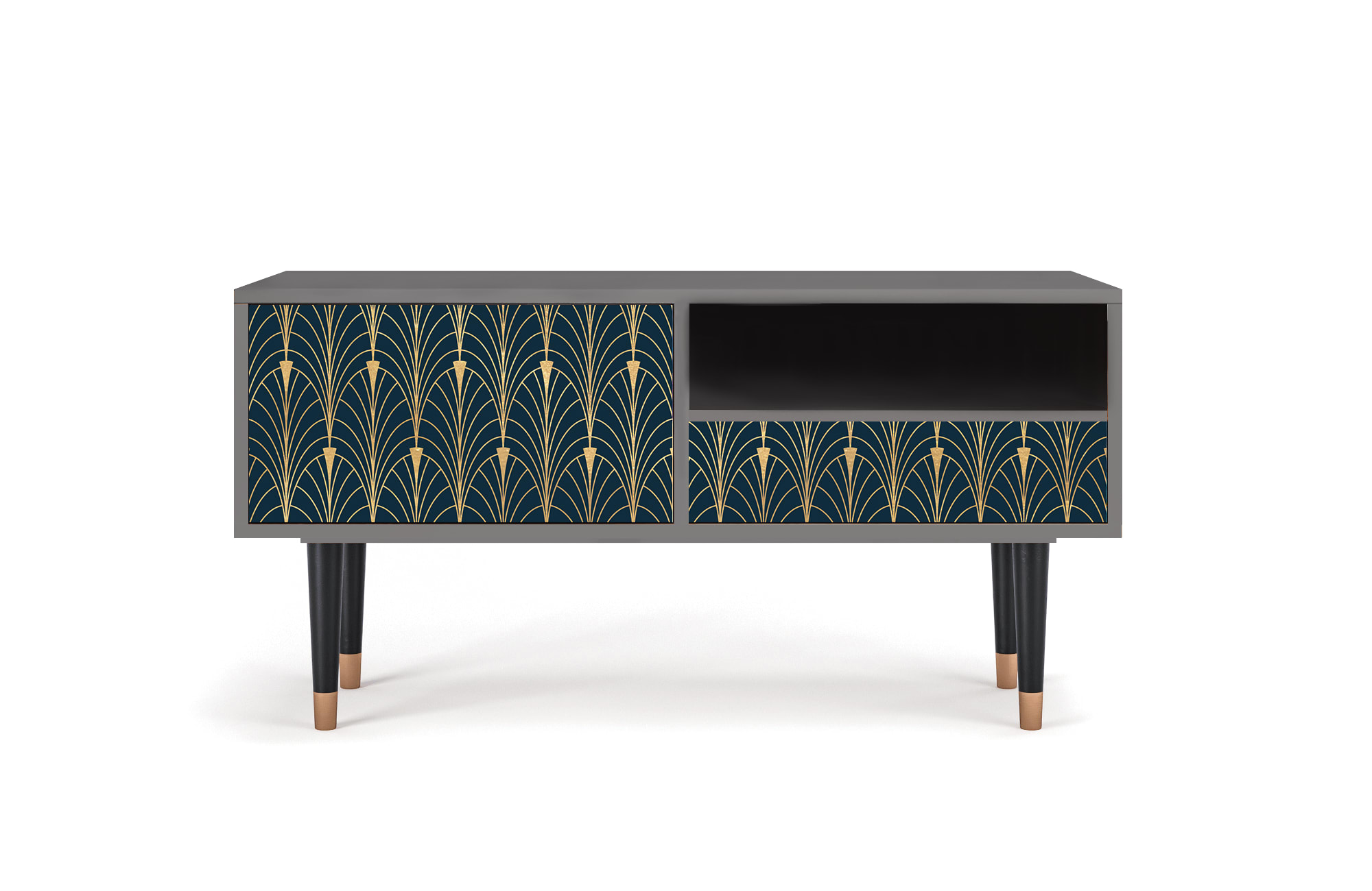 Meuble TV  bleu et jaune 1 tiroir et 1 porte L 115 cm