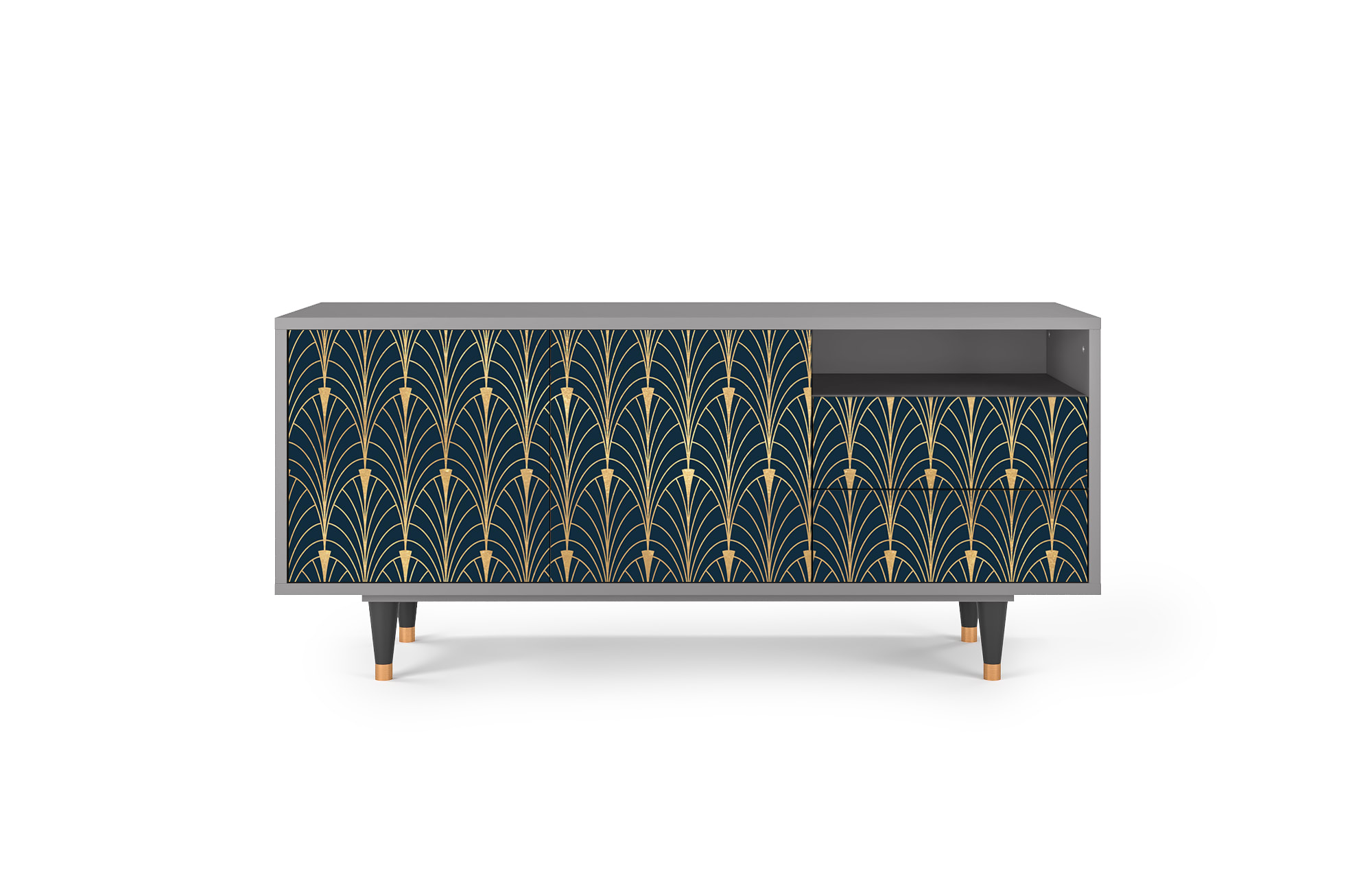 Meuble TV  bleu et jaune 2 tiroirs et 2 portes L 125 cm