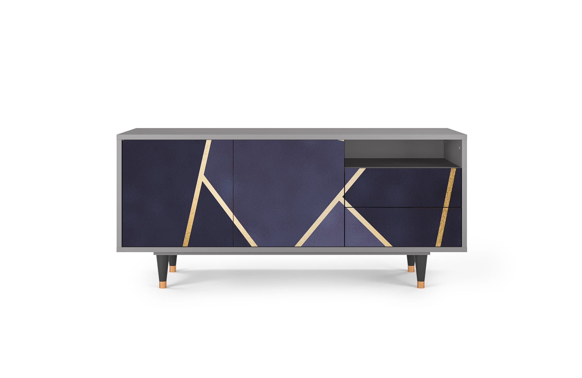 Meuble TV  bleu 2 tiroirs et 2 portes L 125 cm