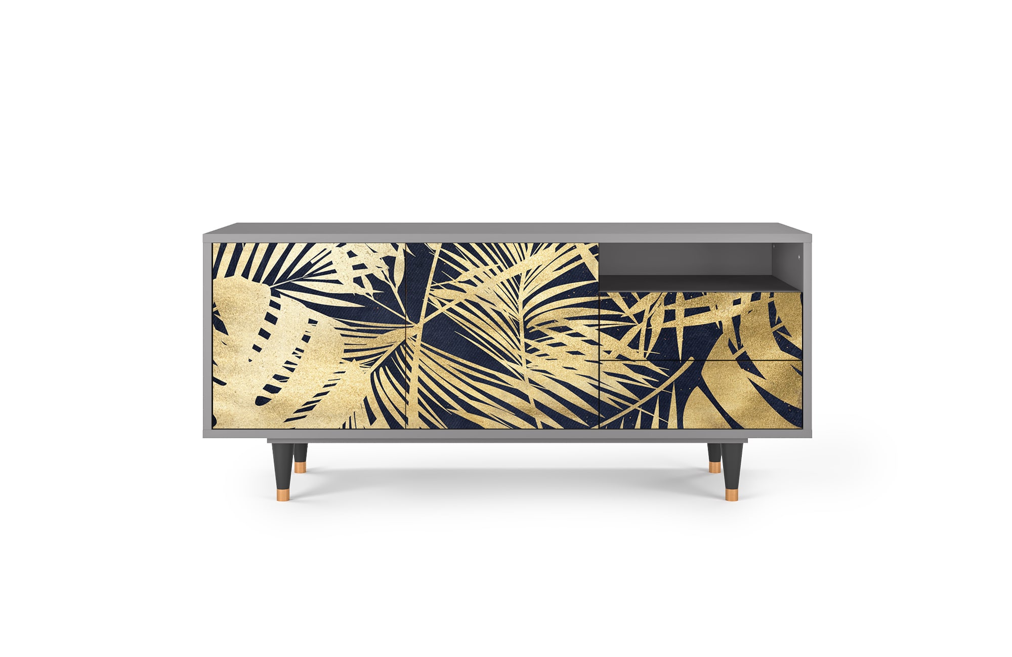 Meuble TV  bleu et jaune 2 tiroirs et 2 portes L 125 cm