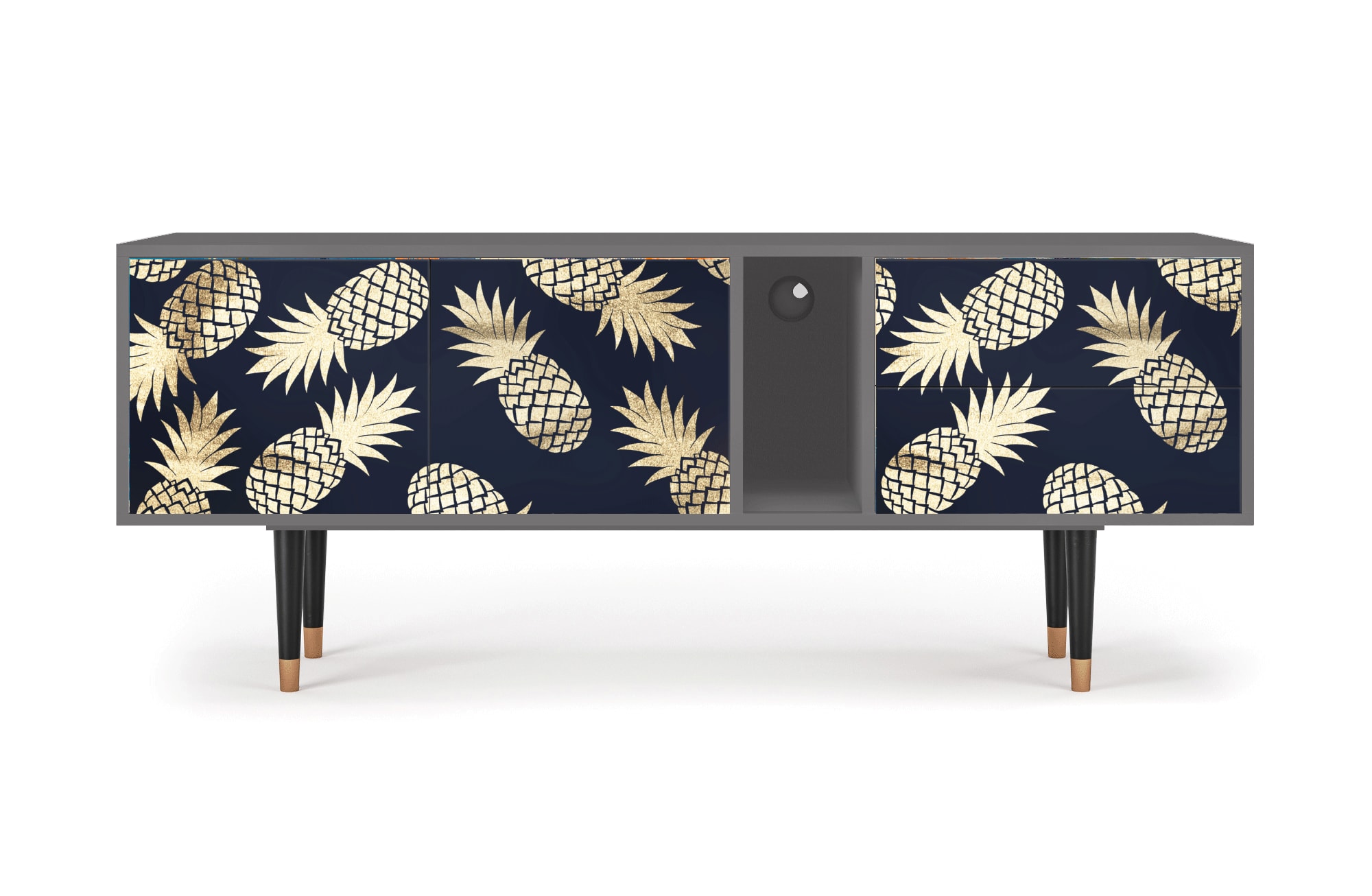 Meuble TV  bleu et jaune 2 tiroirs et 2 portes L 170 cm