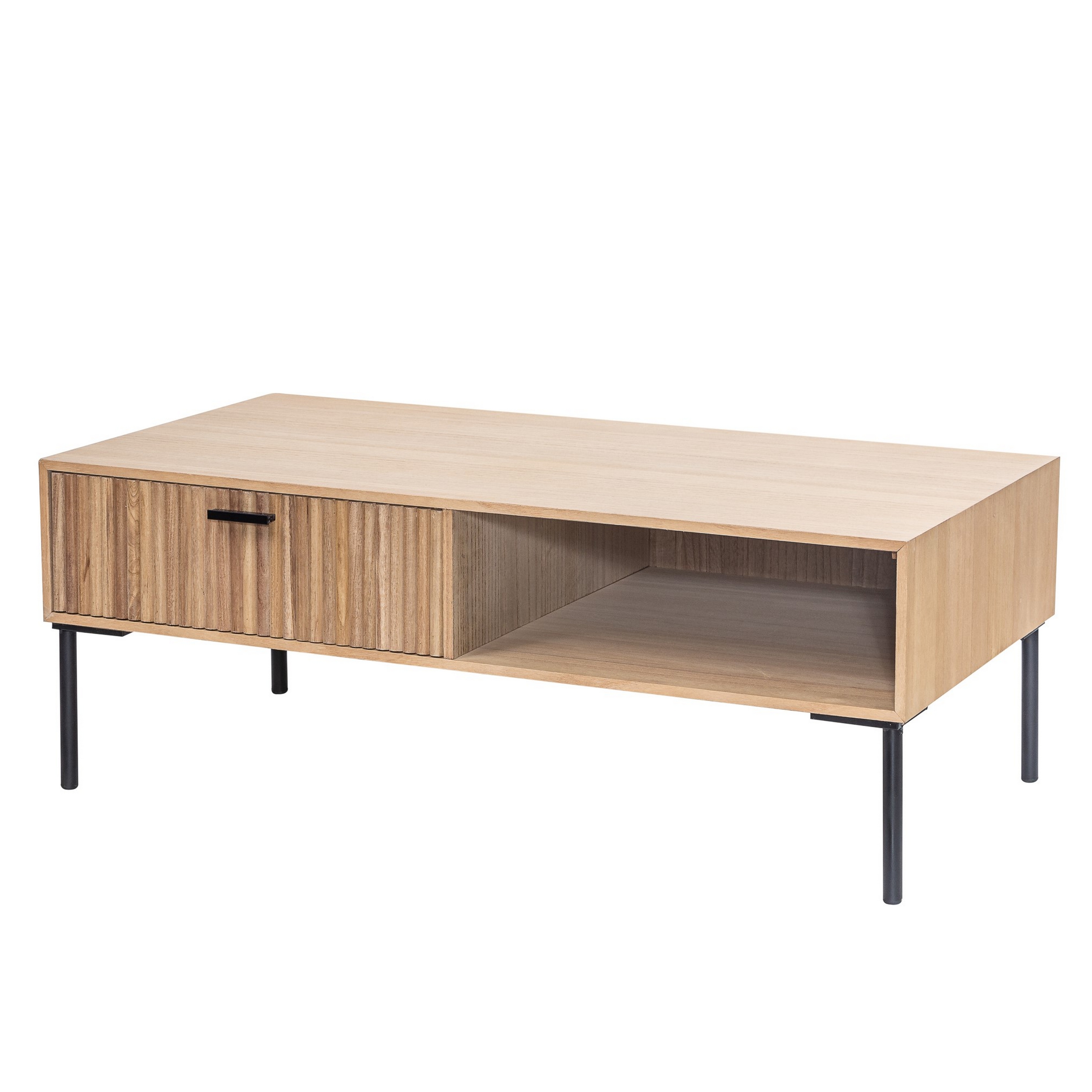 Table basse 1 tiroir en frêne et metal