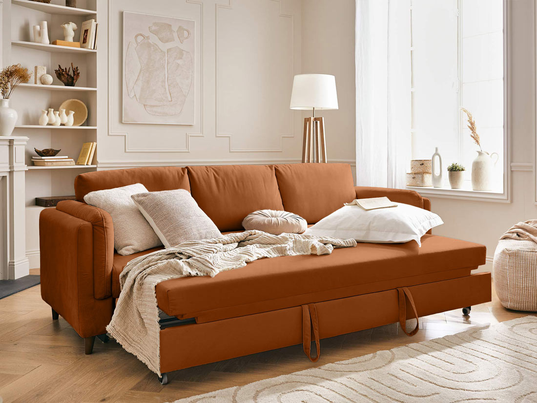 brooke - Canapé convertible velours Orange - Vue supplémentaire 2