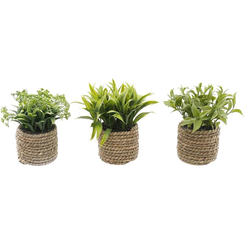 Plante artificielle avec pot tressé (lot de 3)