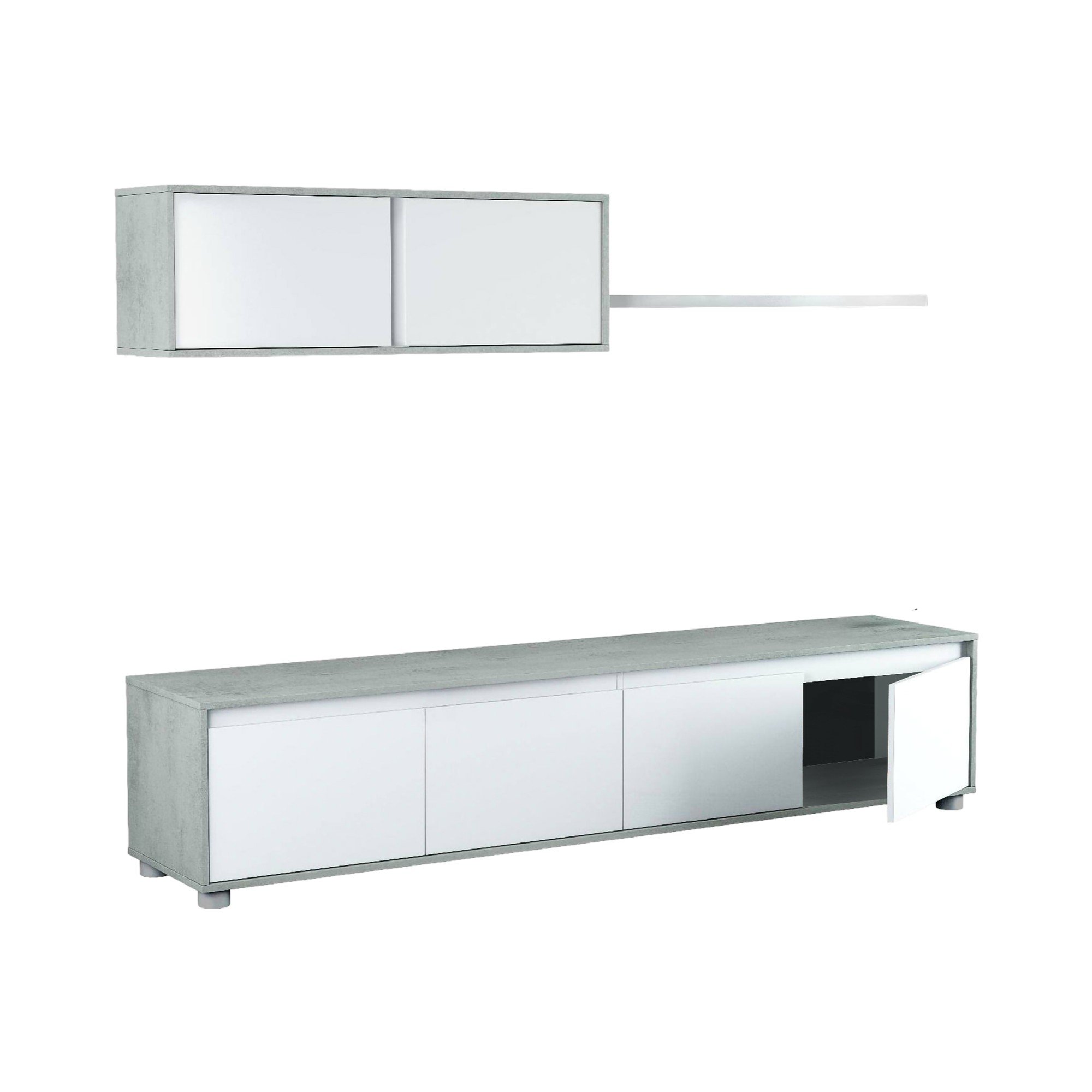 Meuble TV effet bois blanc, ciment 200×41 cm