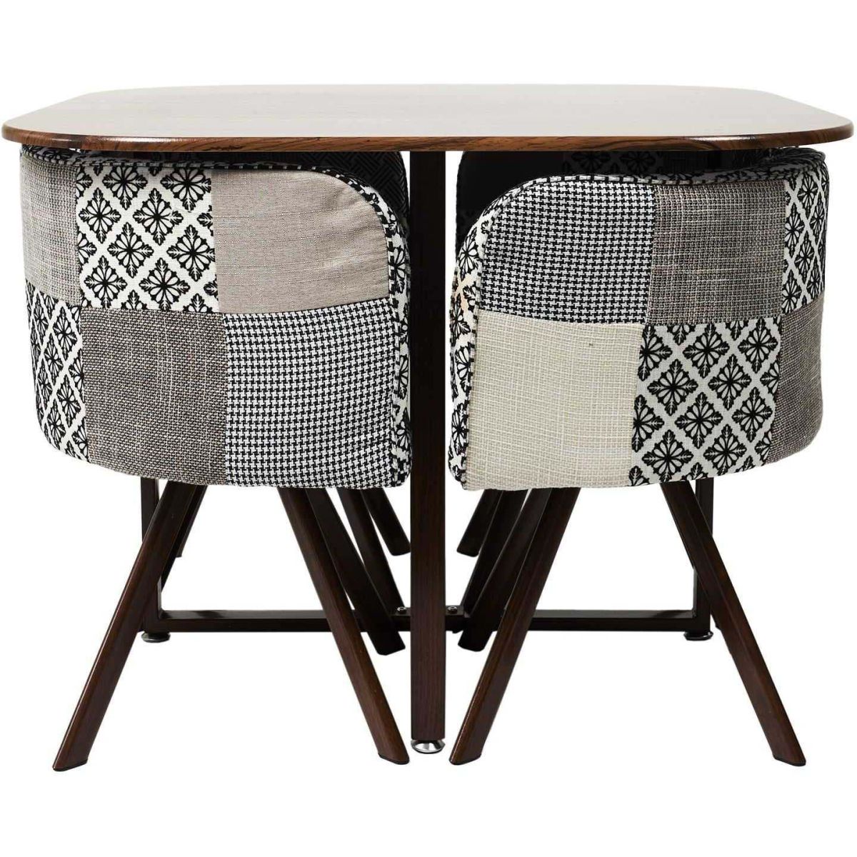 Ensemble table carrée et 4 chaises encastrables patchwork gris