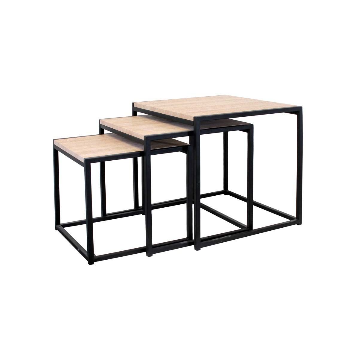 Tables carrées gigognes métal et bois (lot de 3) noir