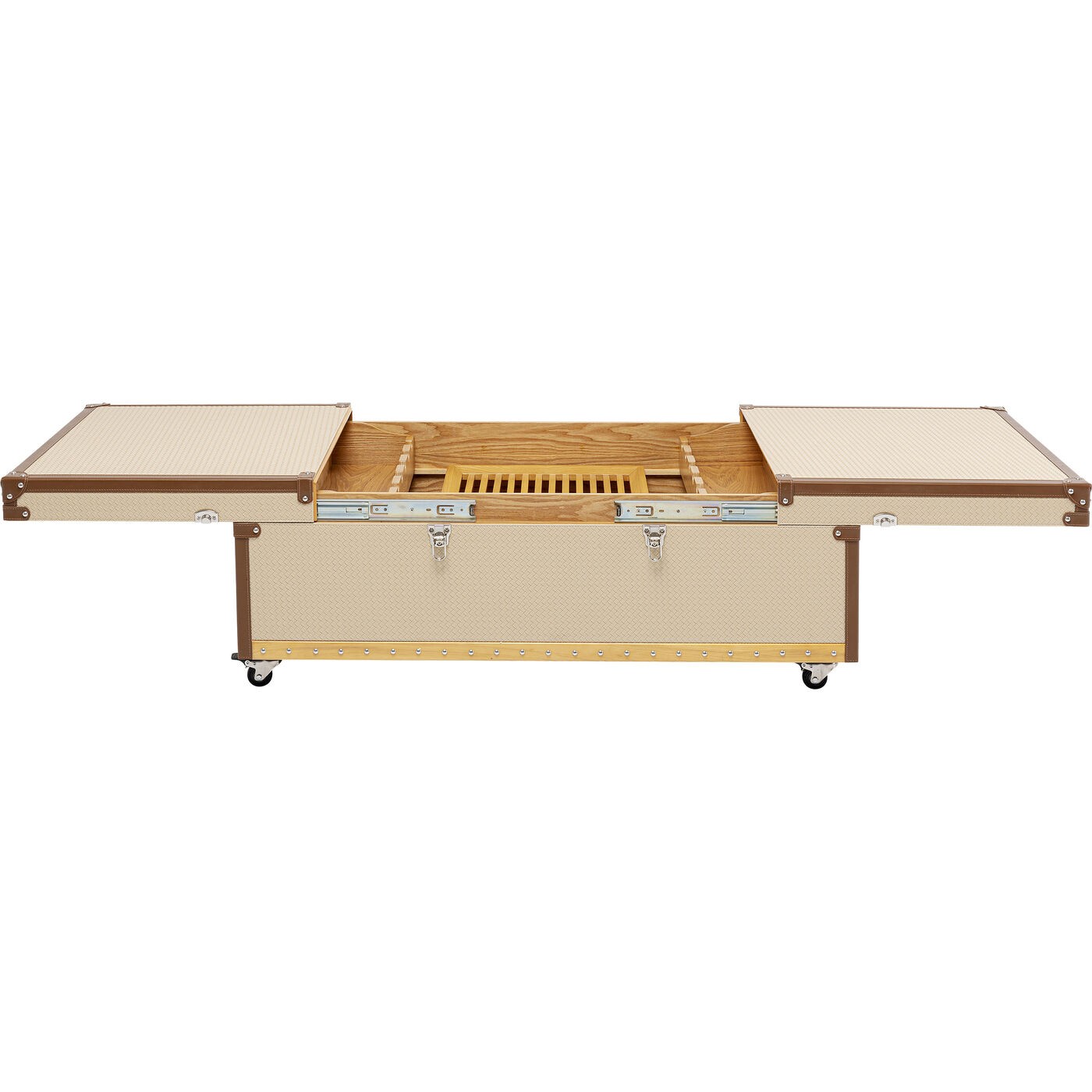 Table basse bar en simili cuir crème tressé