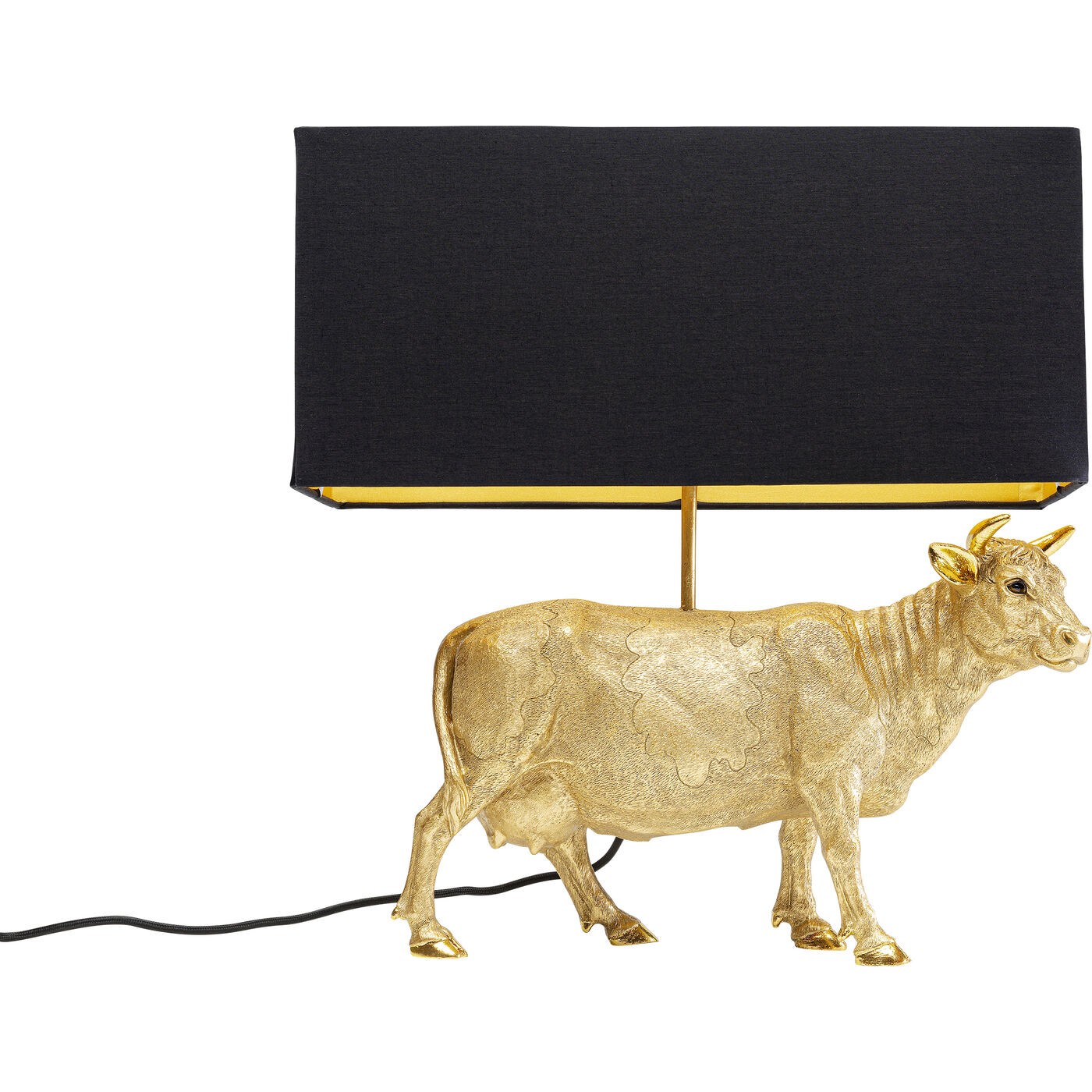 lampe vache en polyrésine dorée et lin noir