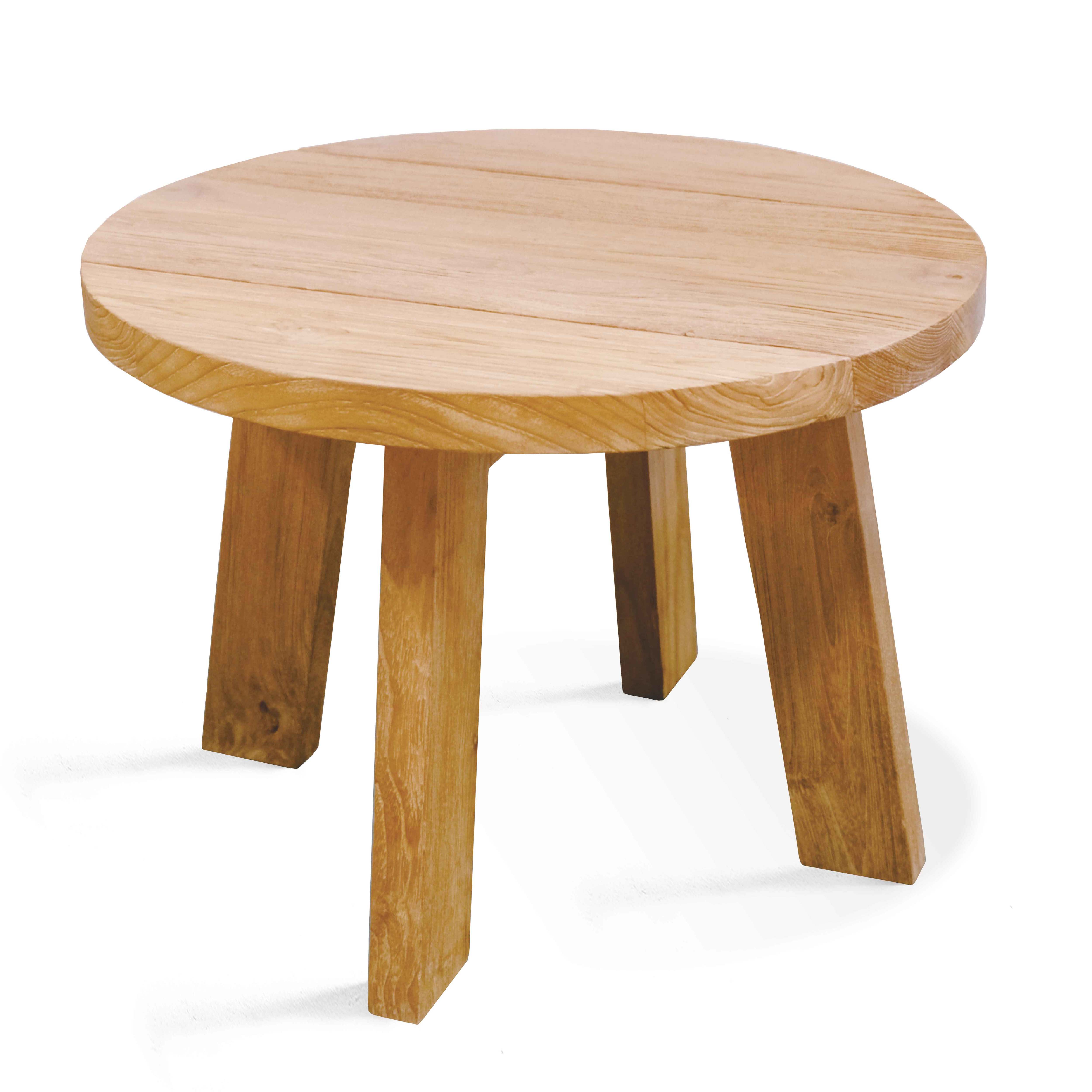 Table basse ronde en teck massif recyclé 50 cm