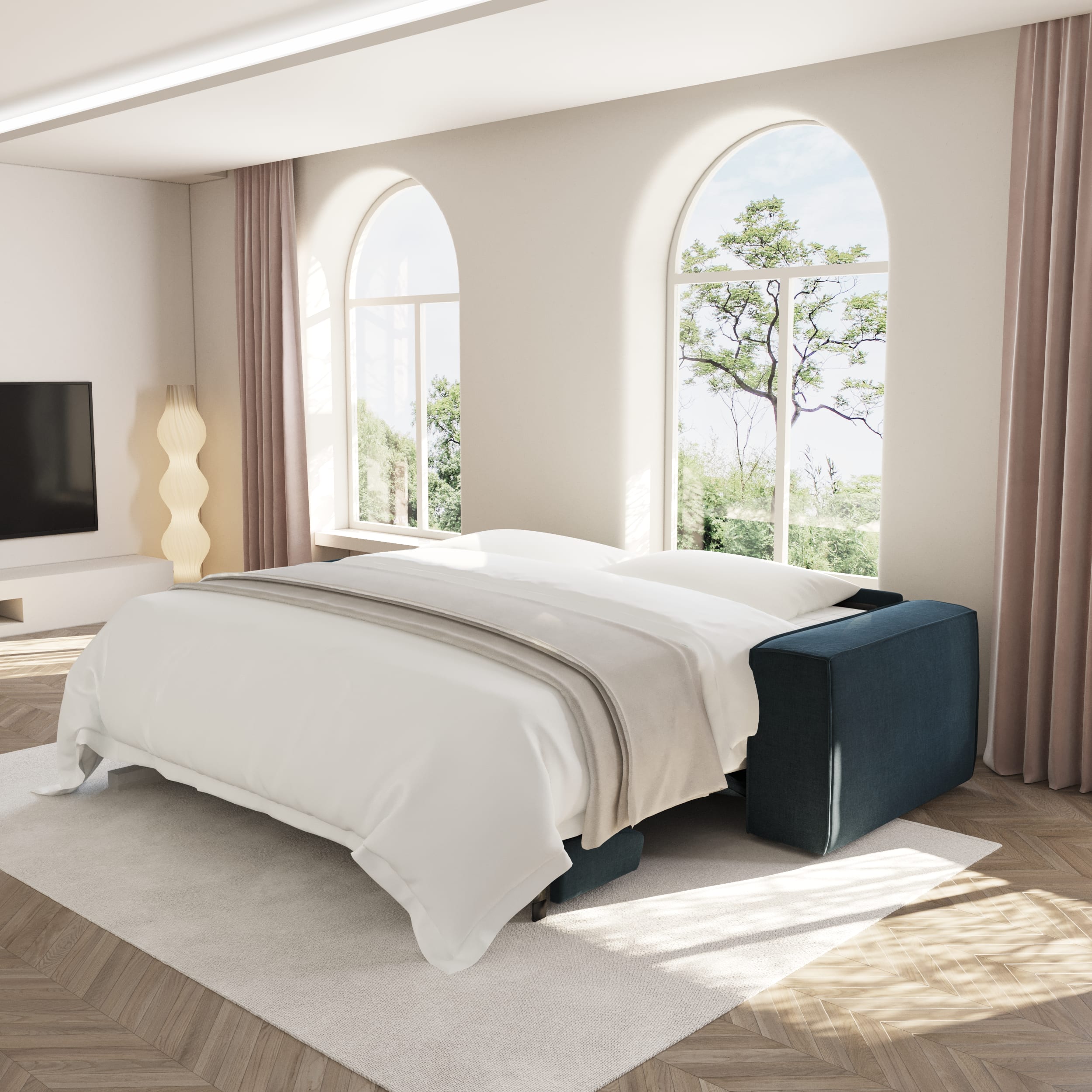 joan - Canapé convertible velours Bleu - Vue supplémentaire 2