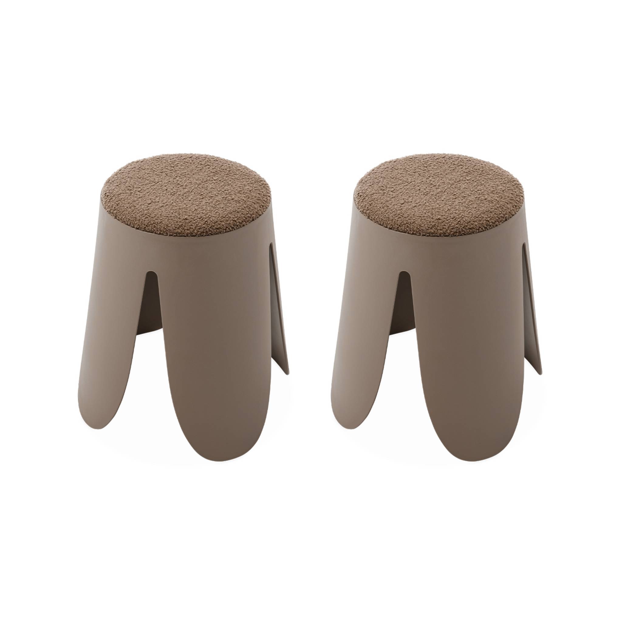 Set de 2 tabourets empilables marrons, bouclette texturée