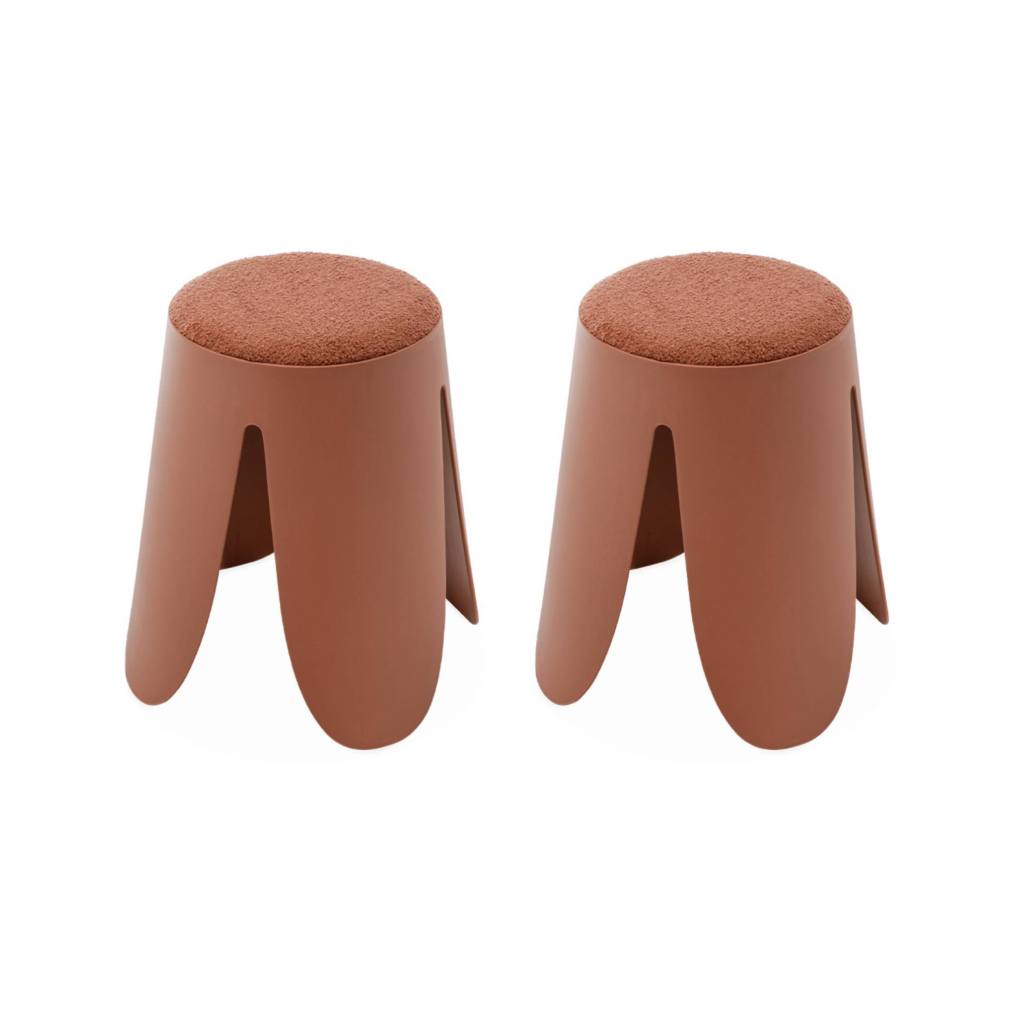 Set de 2 tabourets empilables terracotta, bouclette texturée