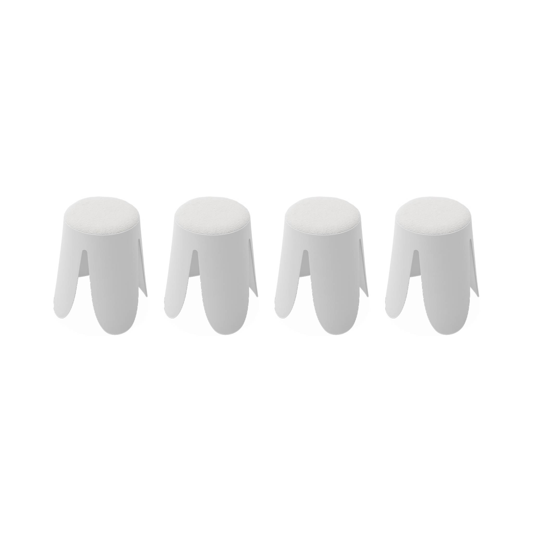 Set de 4 tabourets empilables blancs, bouclette texturée