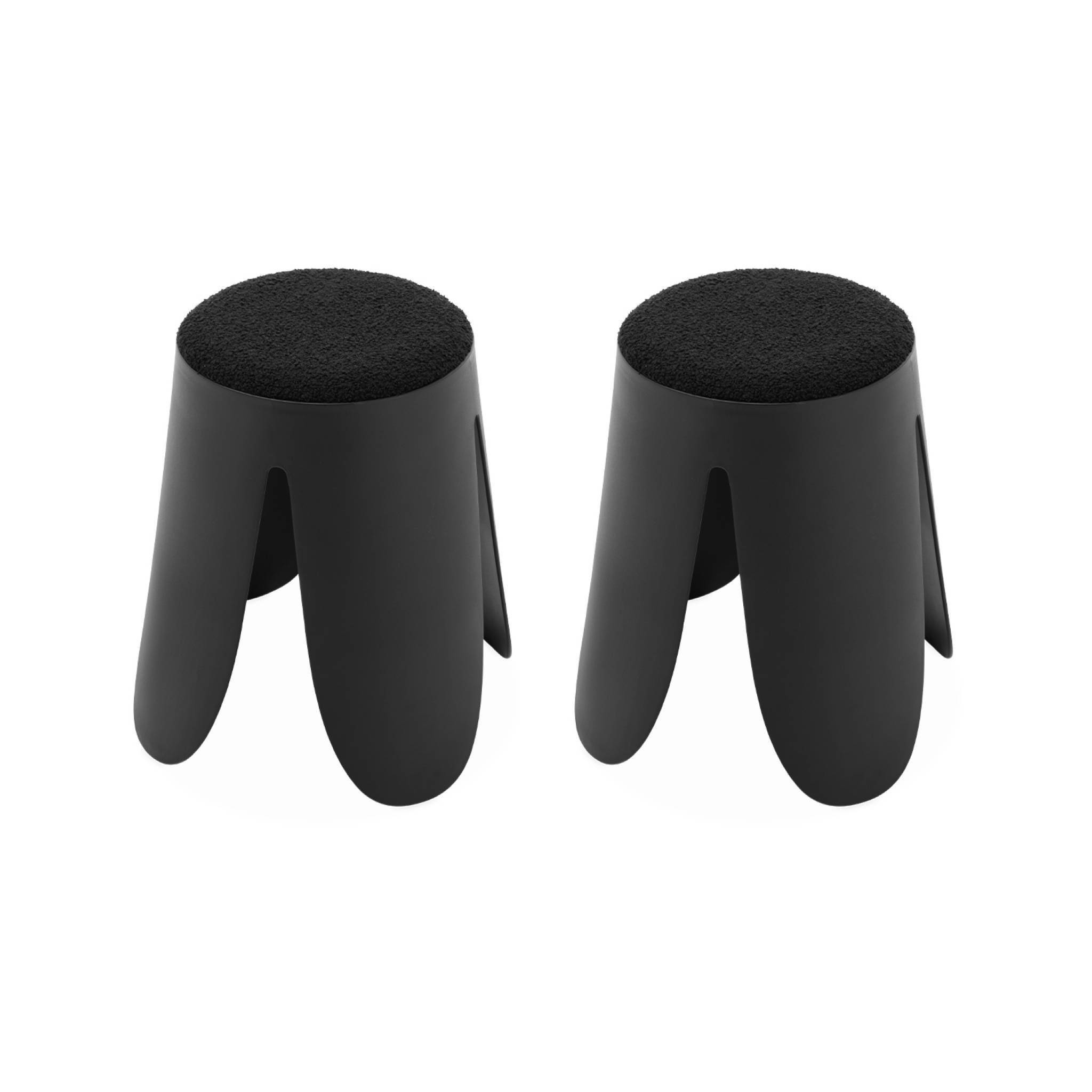Set de 2 tabourets empilables noirs, bouclette texturée