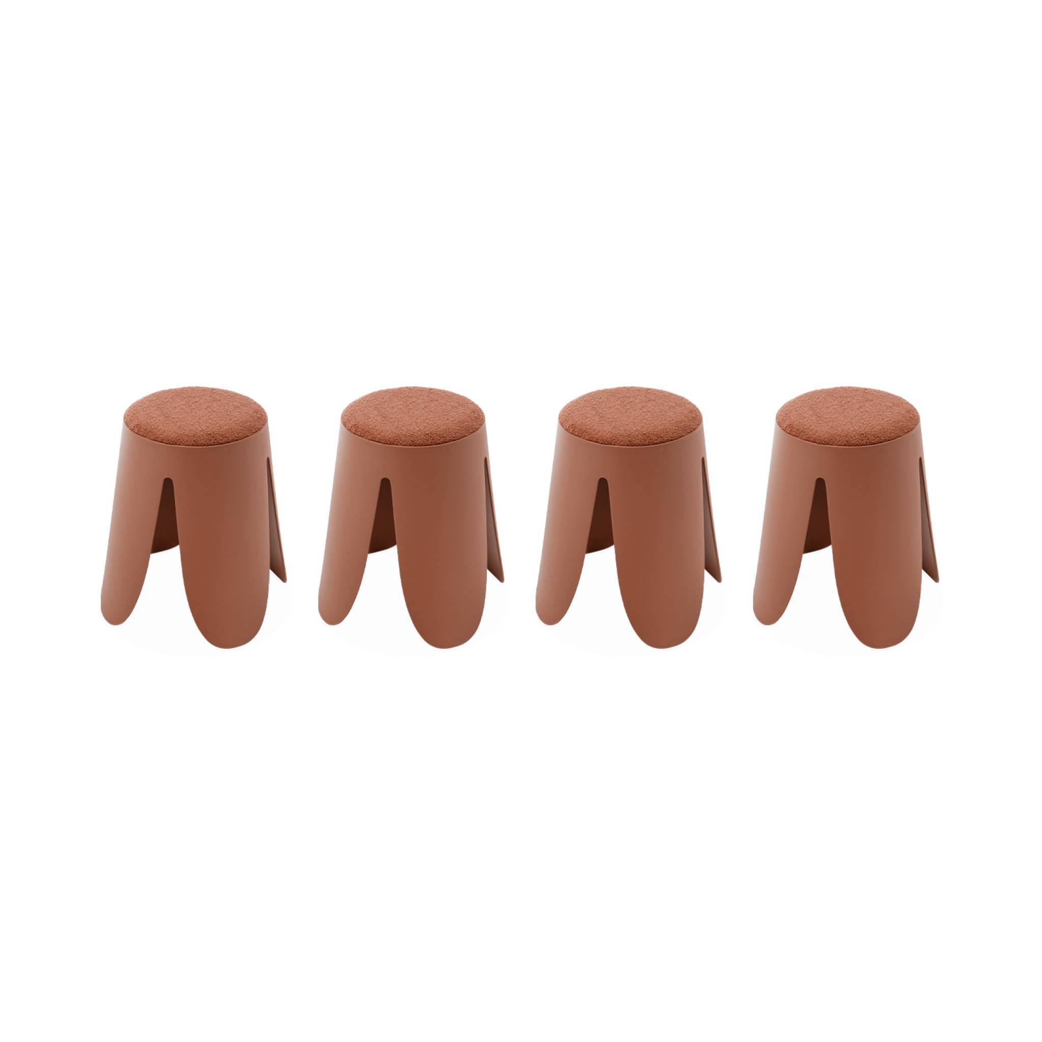 Set de 4 tabourets empilables terracotta, bouclette texturée