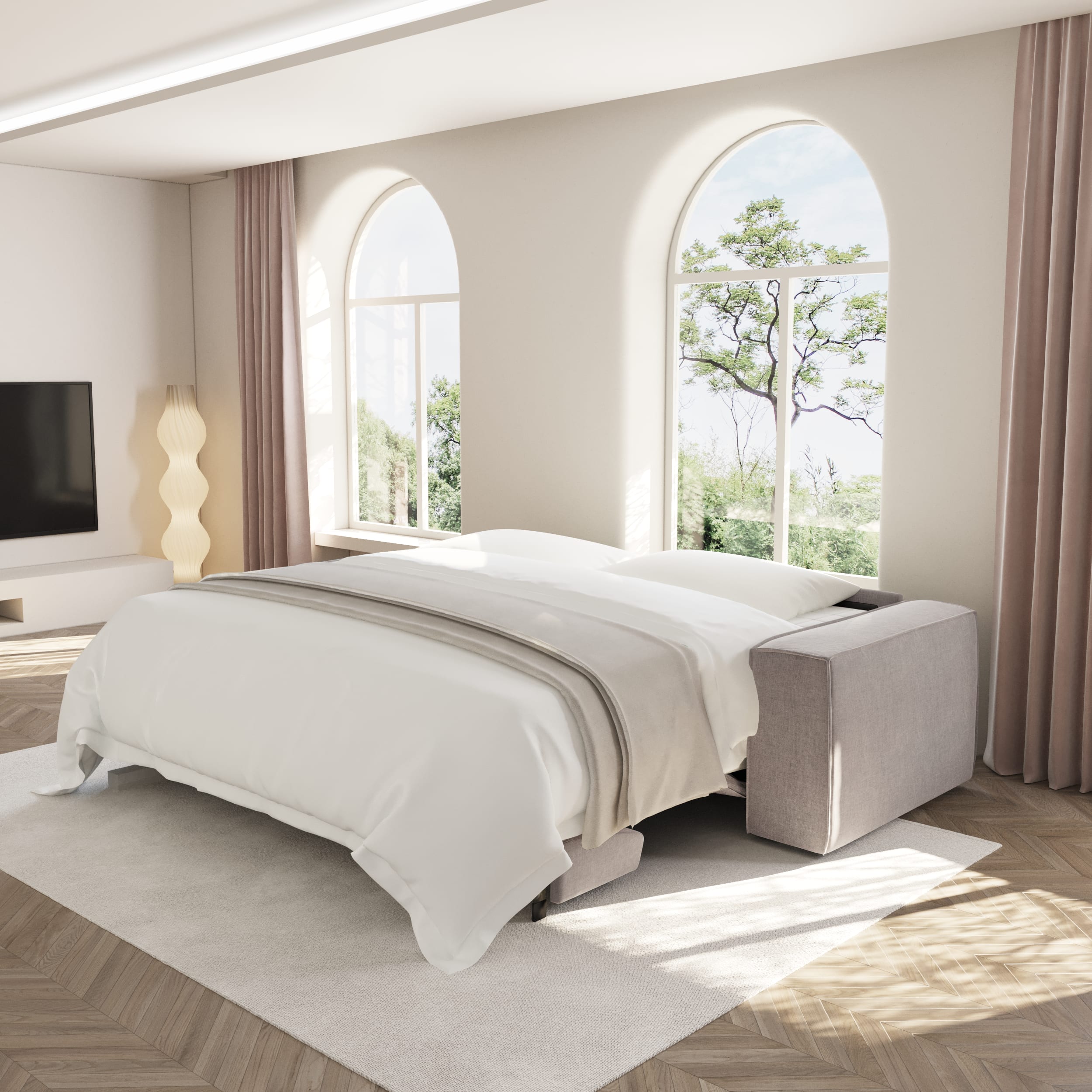 joan - Canapé convertible velours beige - Vue supplémentaire 2