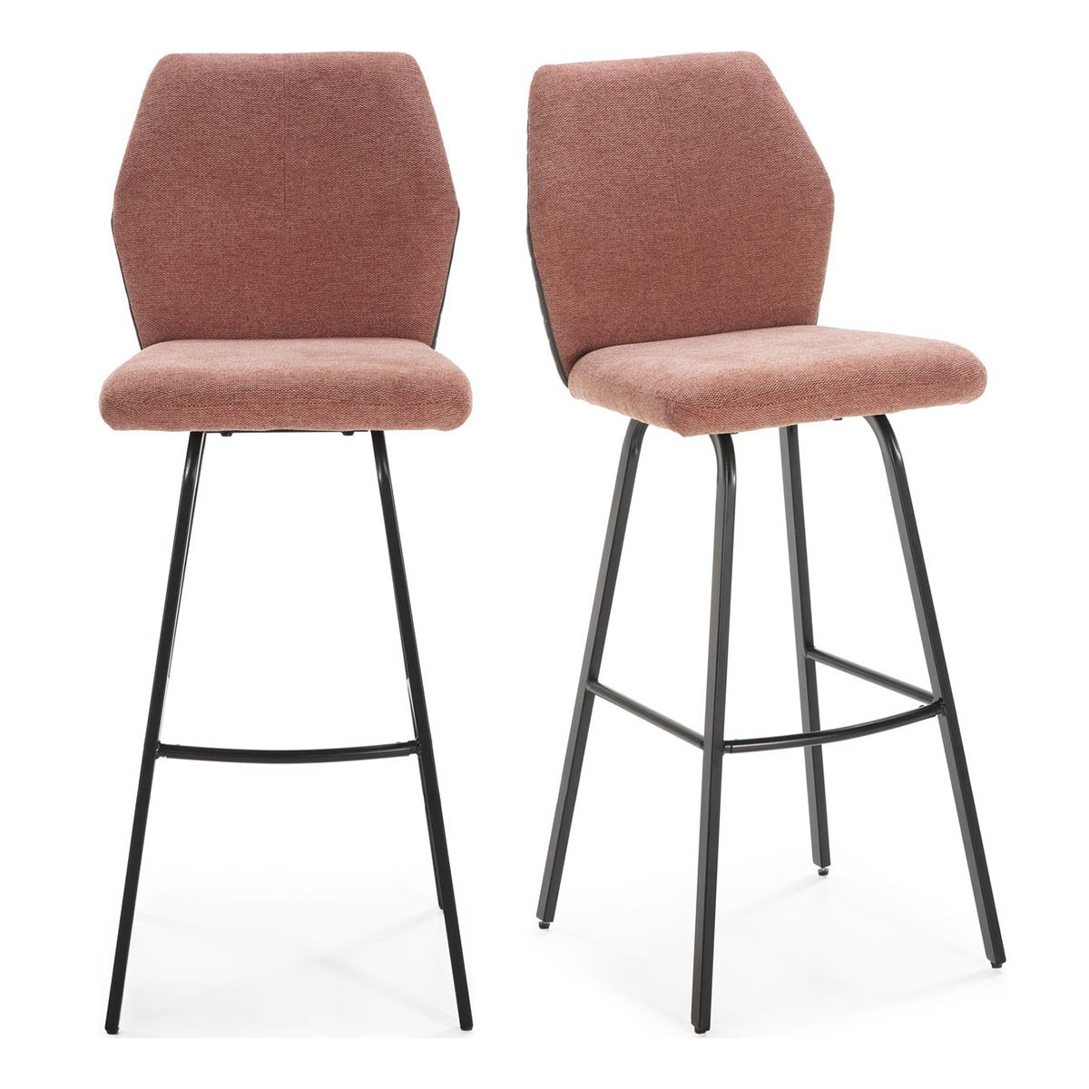 Lot de 2 tabourets de bar en tissu orange corail et simili 75 cm