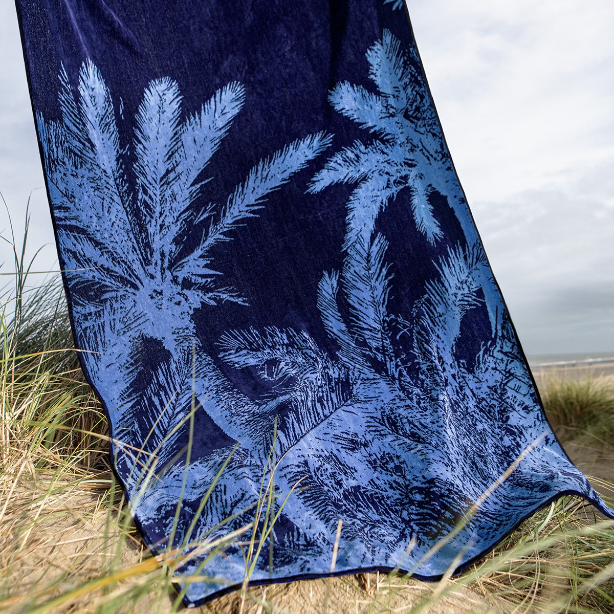 drap de plage coton bleu foncé 100x180 cm