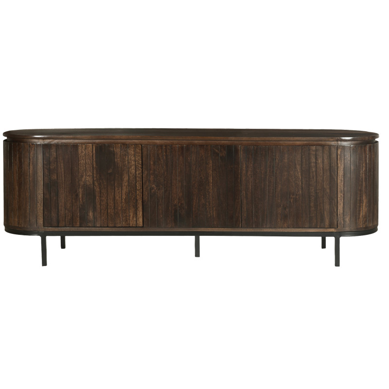 Meuble TV 3 portes L170 cm en bois de Manguier massif Noyer