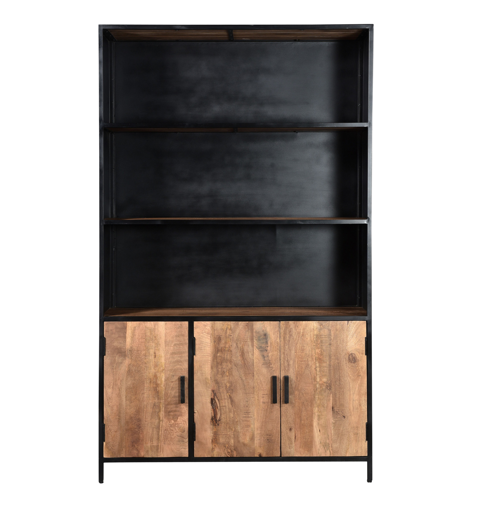 Buffet haut 3 portes L120cm en Manguier massif et métal noir