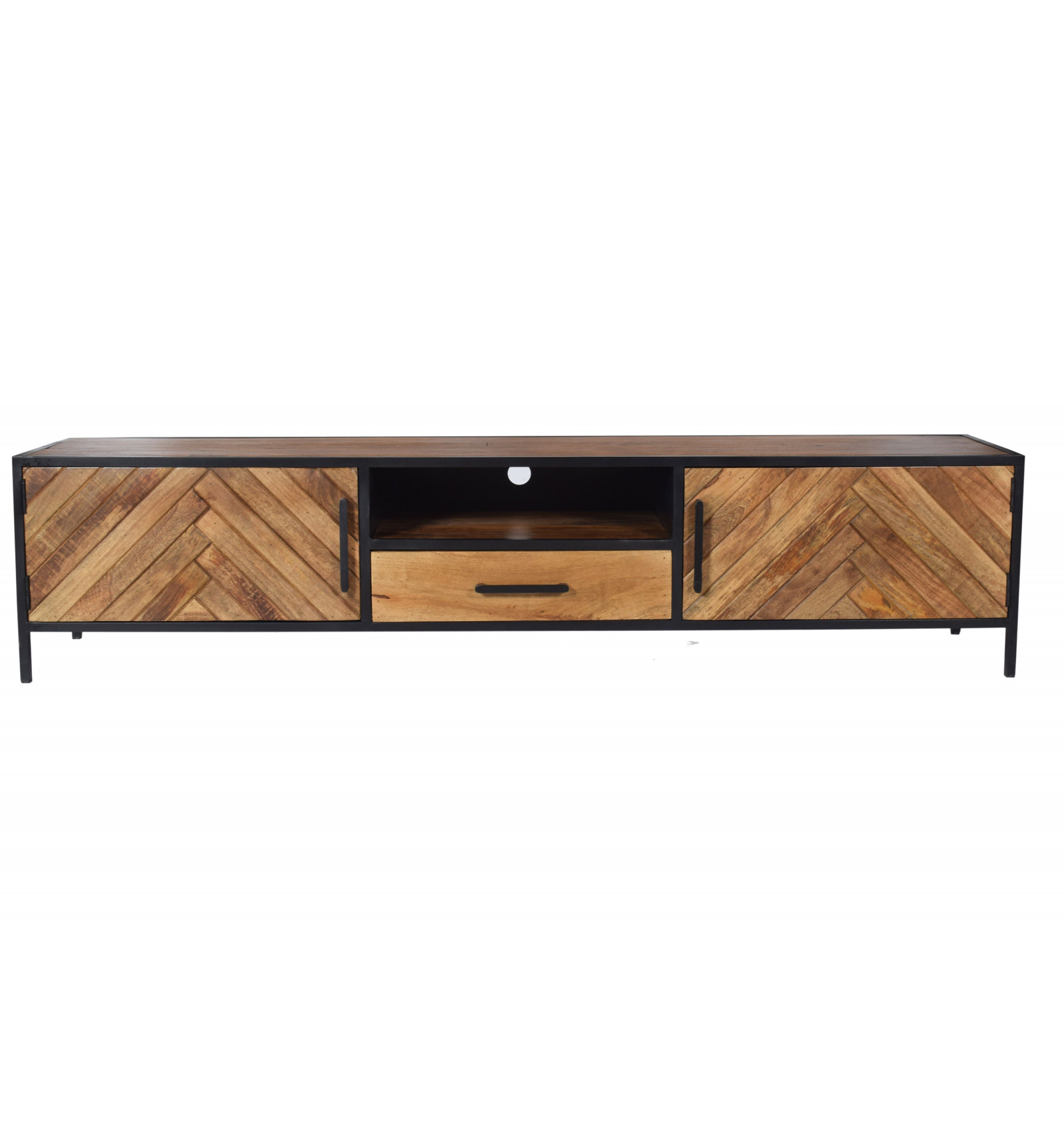 Meuble TV 2 portes 1 tiroir L200 en Manguier massif et métal
