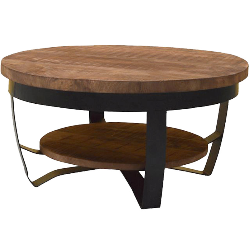 Table basse diam.65 cm en Manguier et métal noir