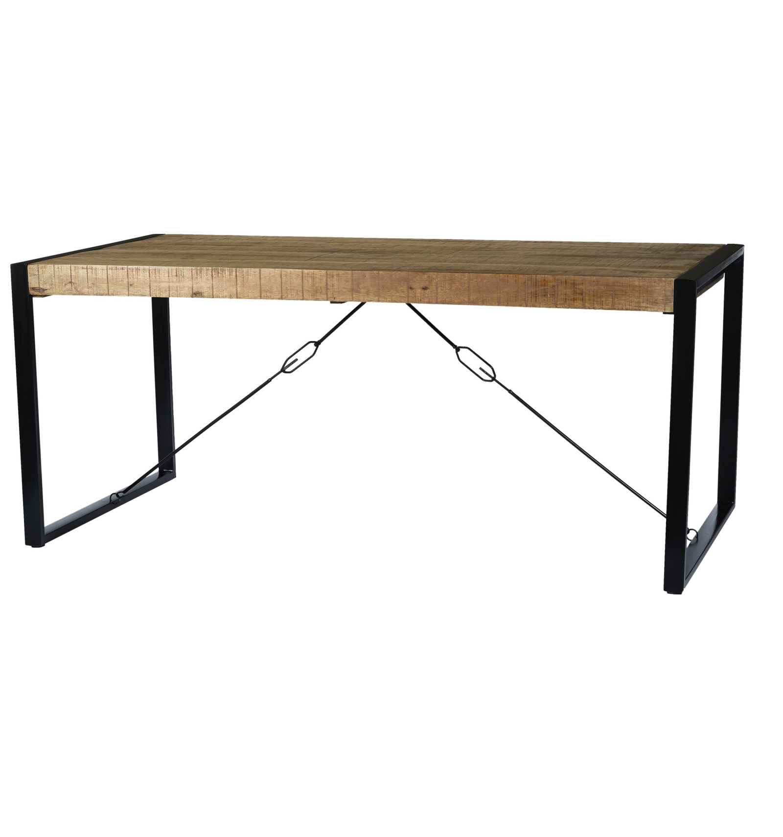 Table à manger 6/8 personnes L180, bois de Manguier massif, métal