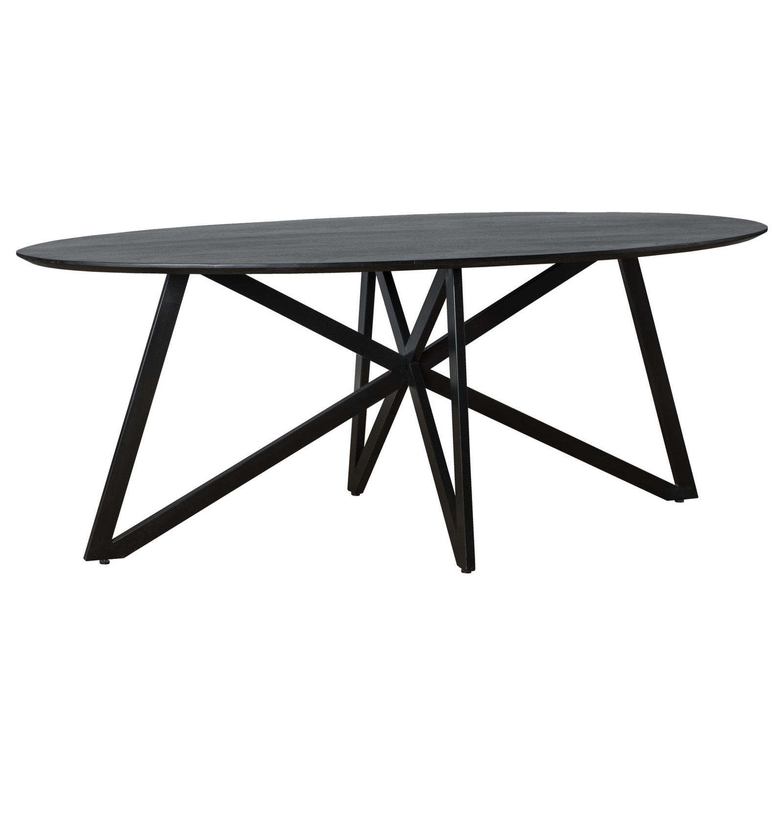 Table à manger ovale 8/10 personnes L200, métal et Acacia noir