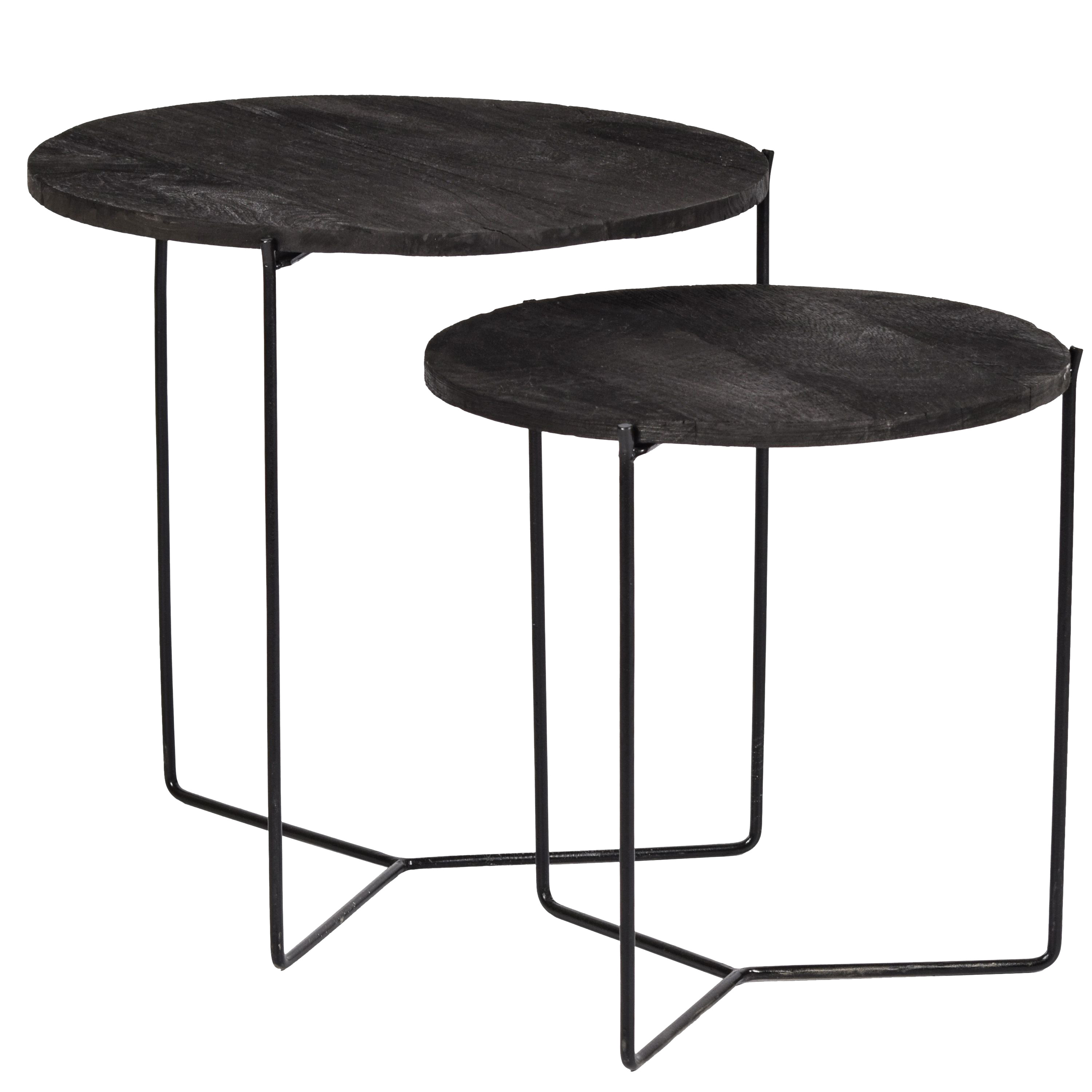 julia-set de 2 tables basses rondes gigognes en manguier noir et métal