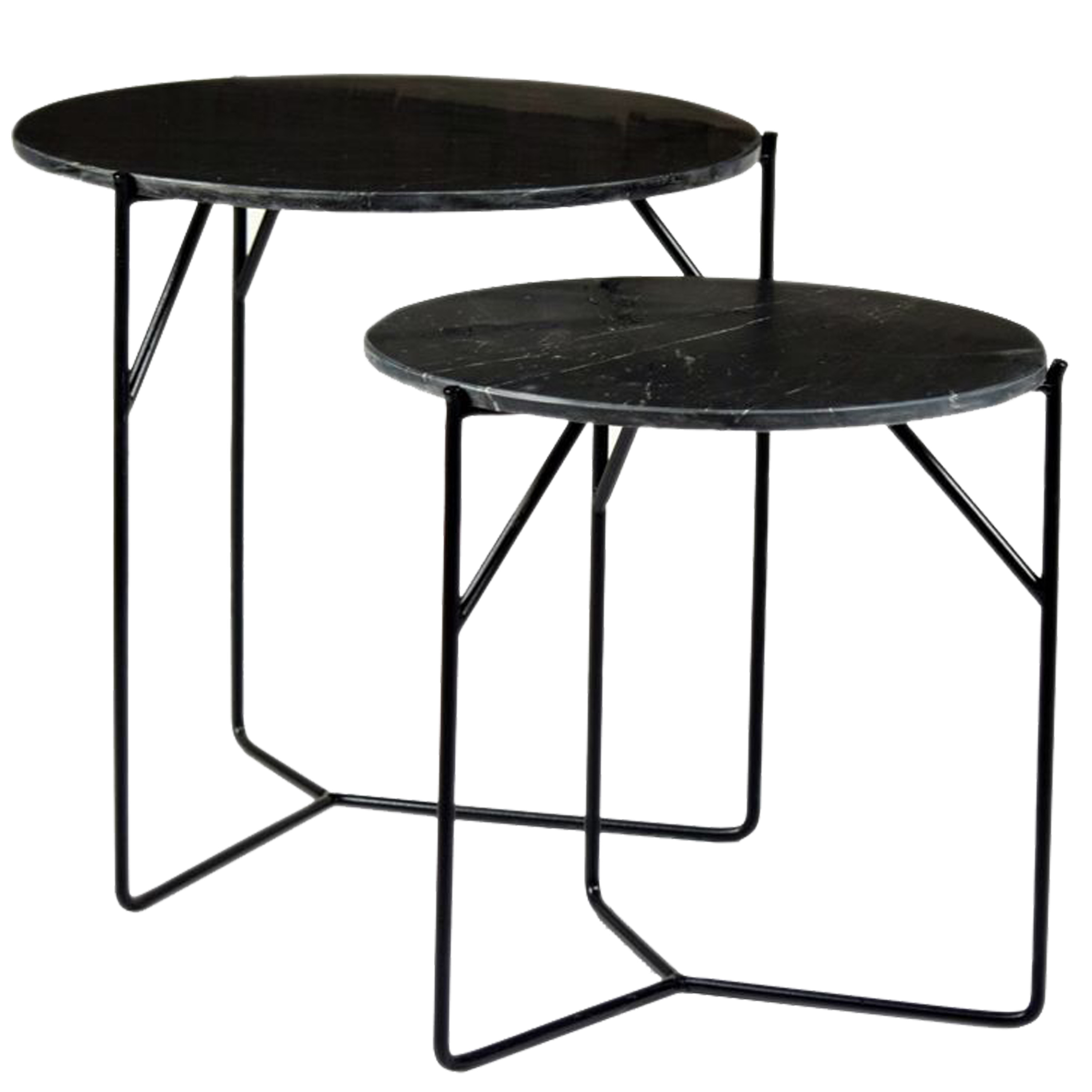 julia-set de 2 tables basses rondes gigognes en marbre noir et métal