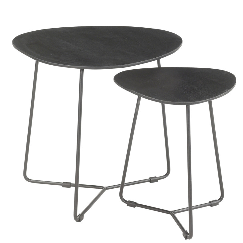 Set de 2 Tables basses gigognes en Manguier teinté noir et métal