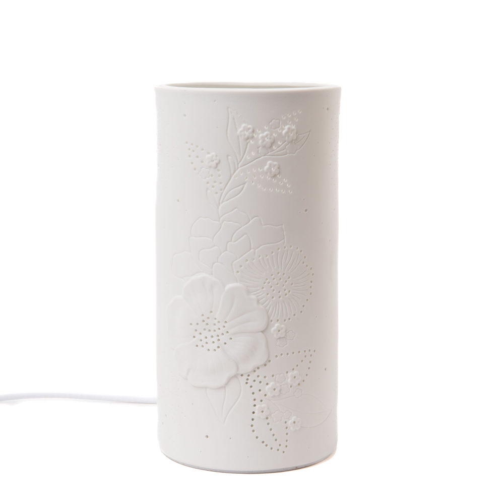 lampe tube fleur petit modèle blanc en porcelaine h20
