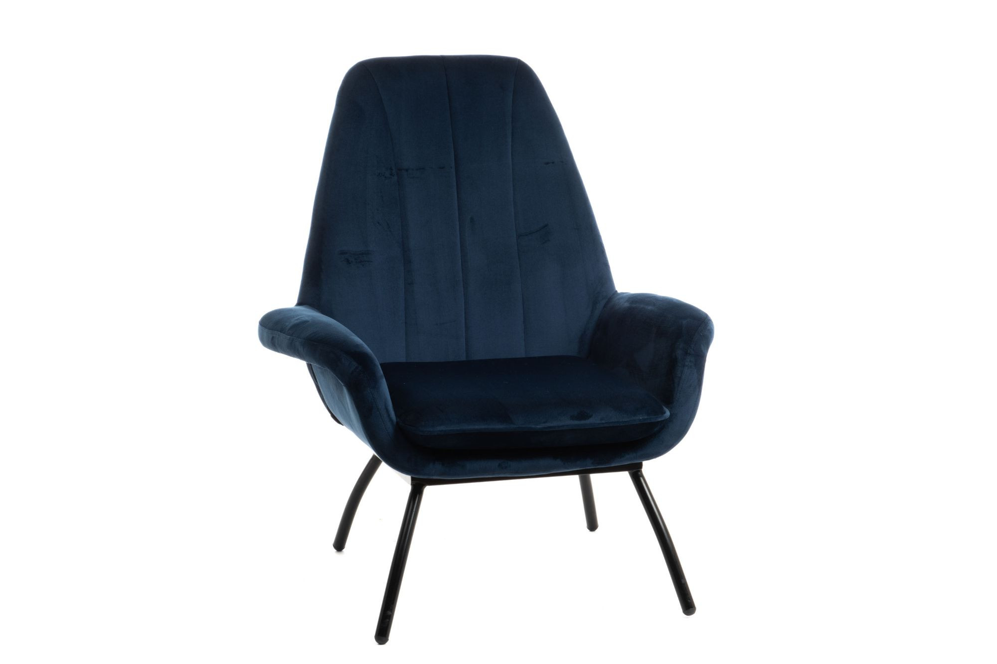 Fauteuil à dossier haut et accoudoirs en velours bleu nuit