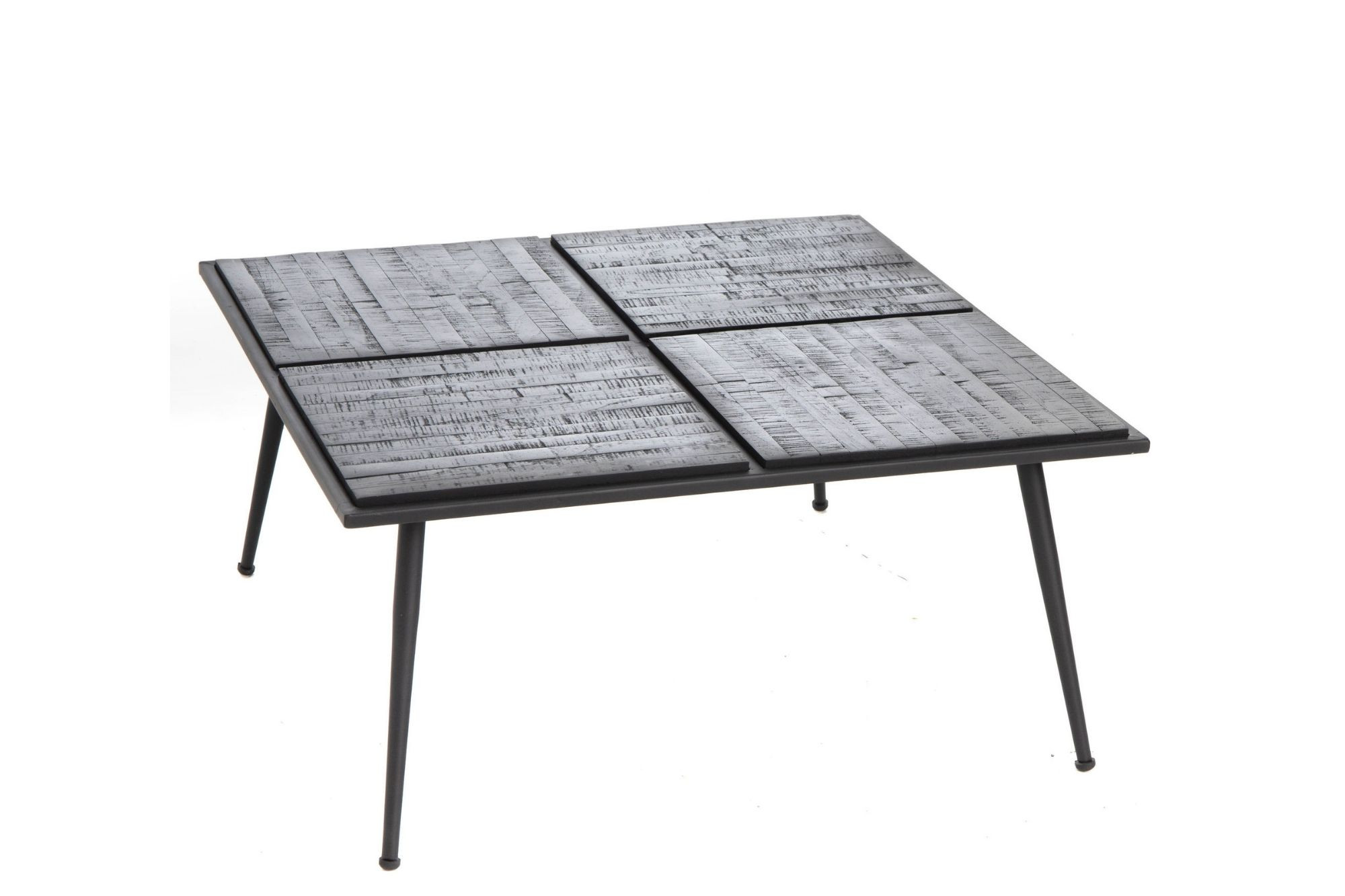 table basse carrée en teck recyclé et métal noir l80