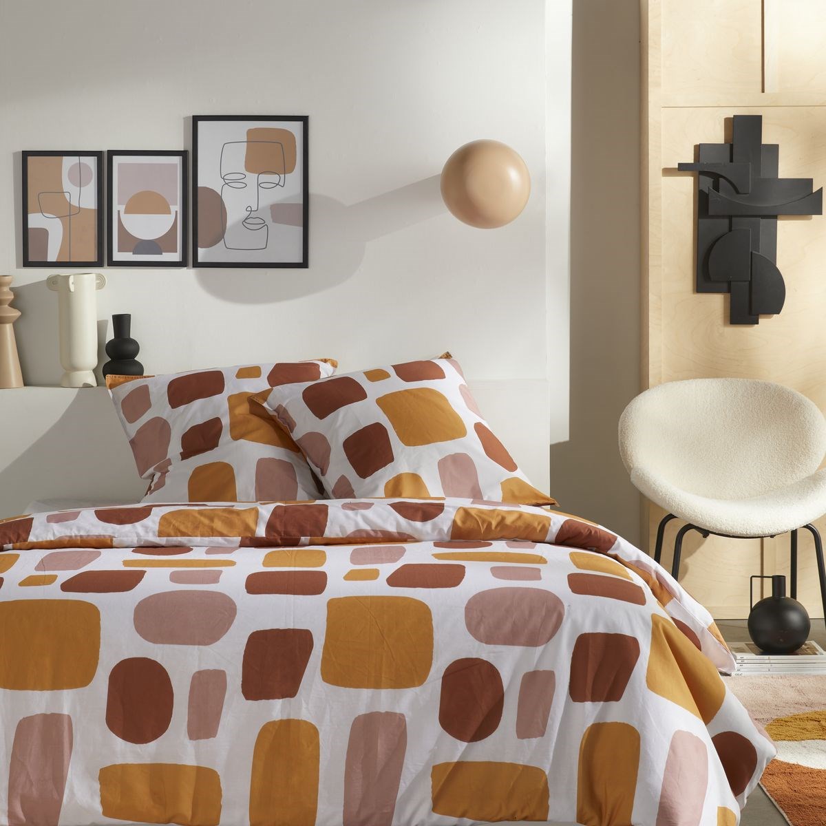 parure de lit imprimé en coton orange 240x220