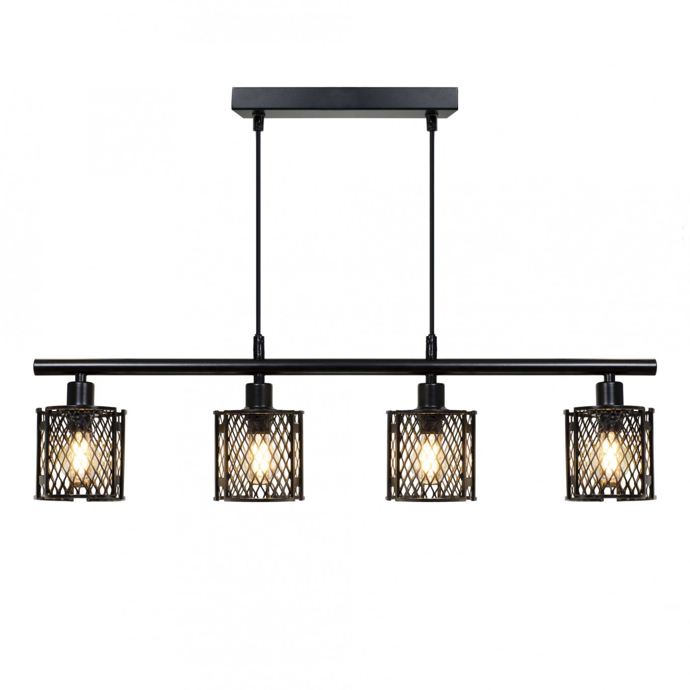 Suspension 4 lumières en métal noir